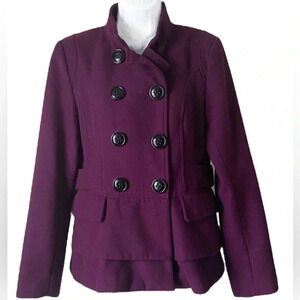 STEVE MADDEN | Purple Double Breasted Wool Blend Peplum Ruffled Peacoat Size M